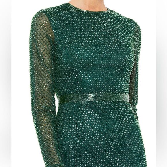 NWT Mac Duggal Women's Long Sleeve Crew Neck High Split Gown Dark Green 8 - Picture 3 of 5